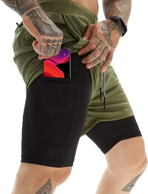 OEBLD Mens Athletic Shorts 2-in-1 Gym Workout Running 7'' Shorts with Towel Loop