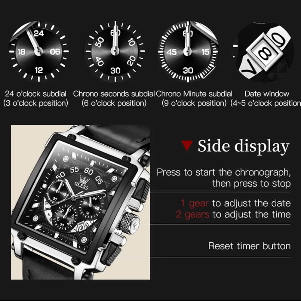 OLEVS Watches for Men Quartz Chronograph Leather Fashion Dress Watch Date Waterproof Luminous Casual Square Business Wrist Watches …