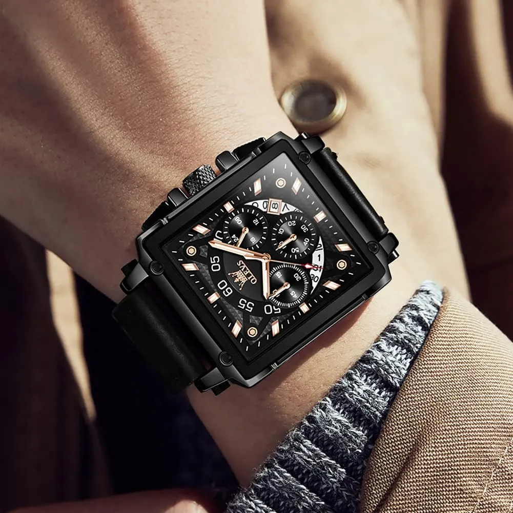 OLEVS Watches for Men Quartz Chronograph Leather Fashion Dress Watch Date Waterproof Luminous Casual Square Business Wrist Watches …