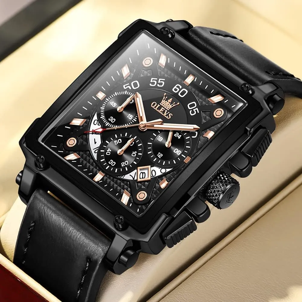 OLEVS Watches for Men Quartz Chronograph Leather Fashion Dress Watch Date Waterproof Luminous Casual Square Business Wrist Watches …