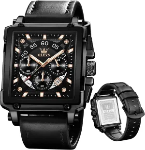 OLEVS Watches for Men Quartz Chronograph Leather Fashion Dress Watch Date Waterproof Luminous Casual Square Business Wrist Watches …
