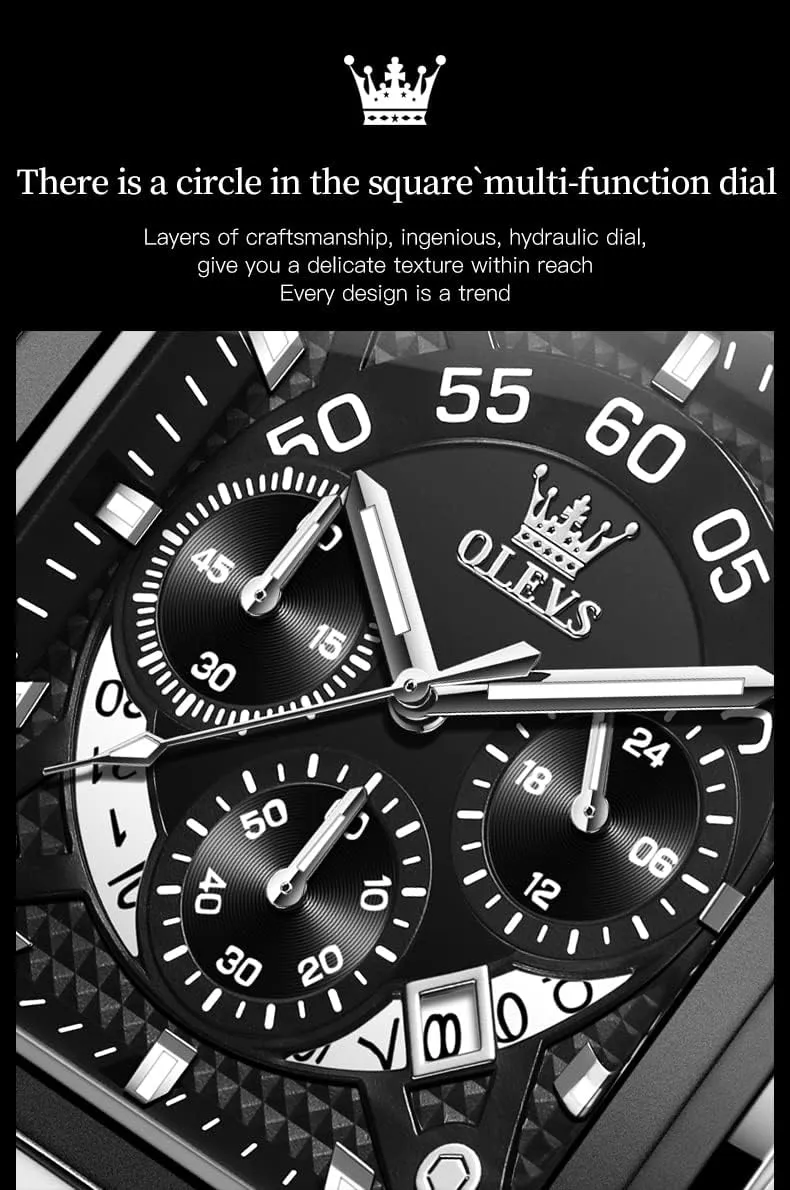 OLEVS Watches for Men Quartz Chronograph Leather Fashion Dress Watch Date Waterproof Luminous Casual Square Business Wrist Watches …