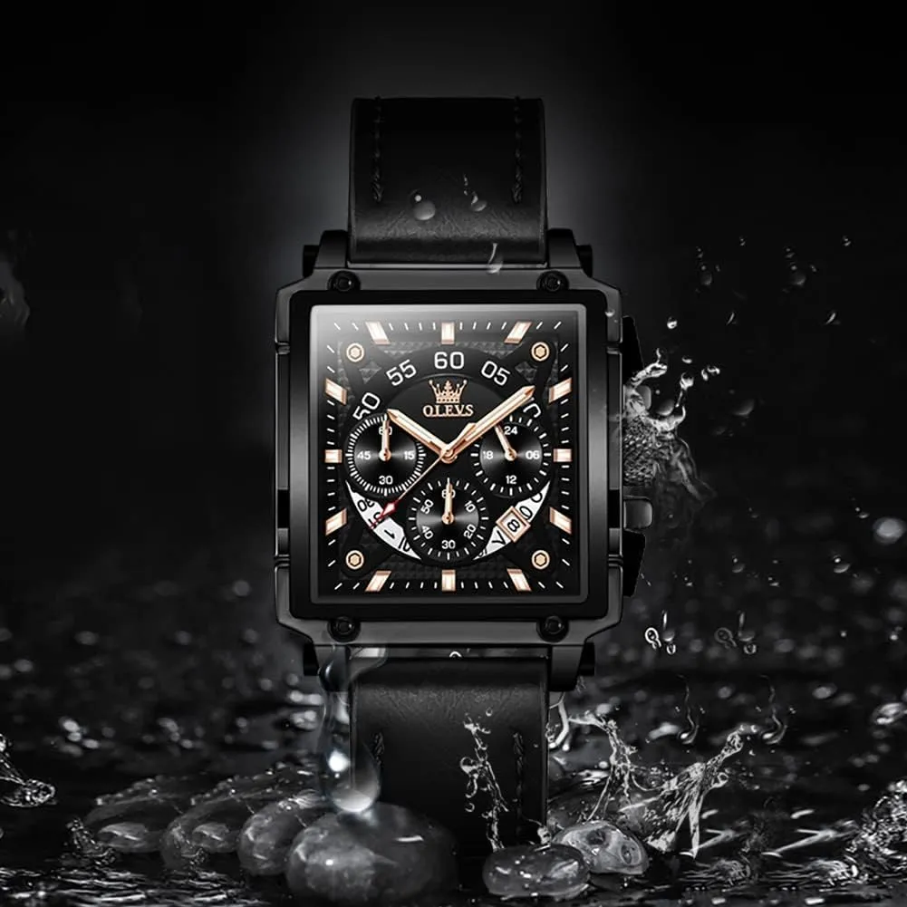 OLEVS Watches for Men Quartz Chronograph Leather Fashion Dress Watch Date Waterproof Luminous Casual Square Business Wrist Watches …