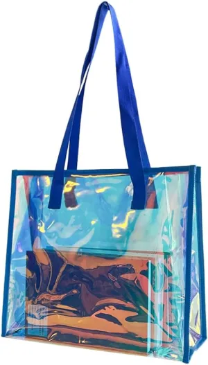 ONEART Iridescent Clear Tote Bag, Fashion Holographic Waterproof Beach Bag, Shoulder Handbag for Shopping, Gym, Travel