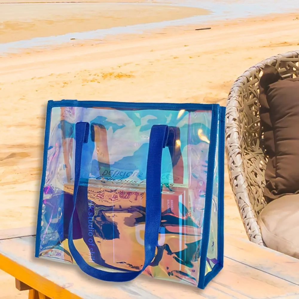 ONEART Iridescent Clear Tote Bag, Fashion Holographic Waterproof Beach Bag, Shoulder Handbag for Shopping, Gym, Travel