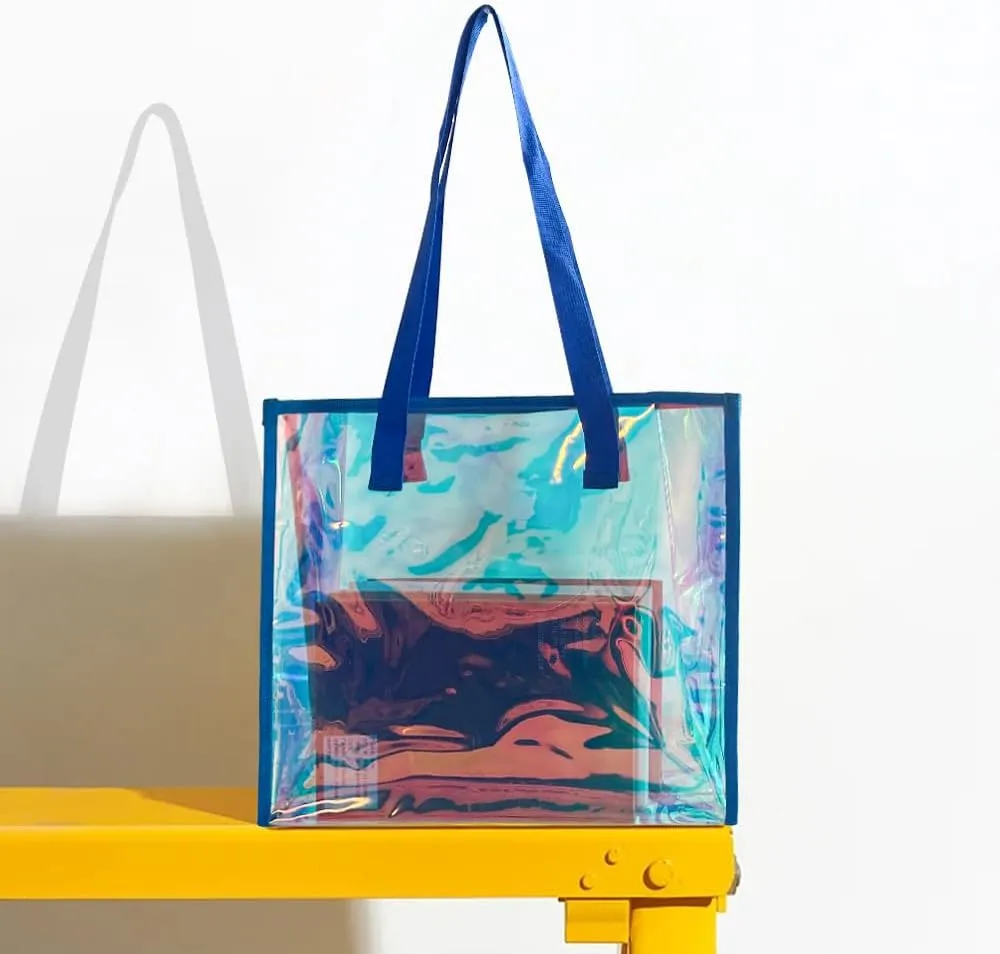 ONEART Iridescent Clear Tote Bag, Fashion Holographic Waterproof Beach Bag, Shoulder Handbag for Shopping, Gym, Travel