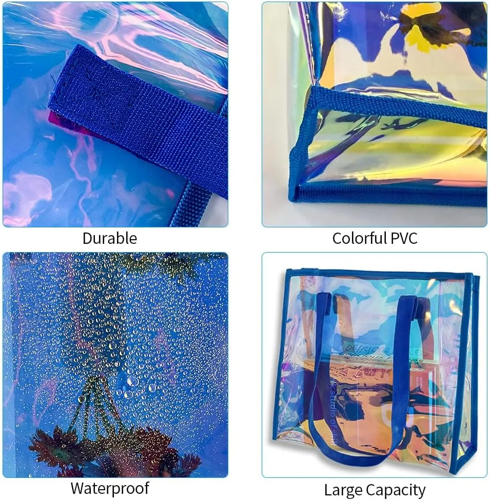 ONEART Iridescent Clear Tote Bag, Fashion Holographic Waterproof Beach Bag, Shoulder Handbag for Shopping, Gym, Travel