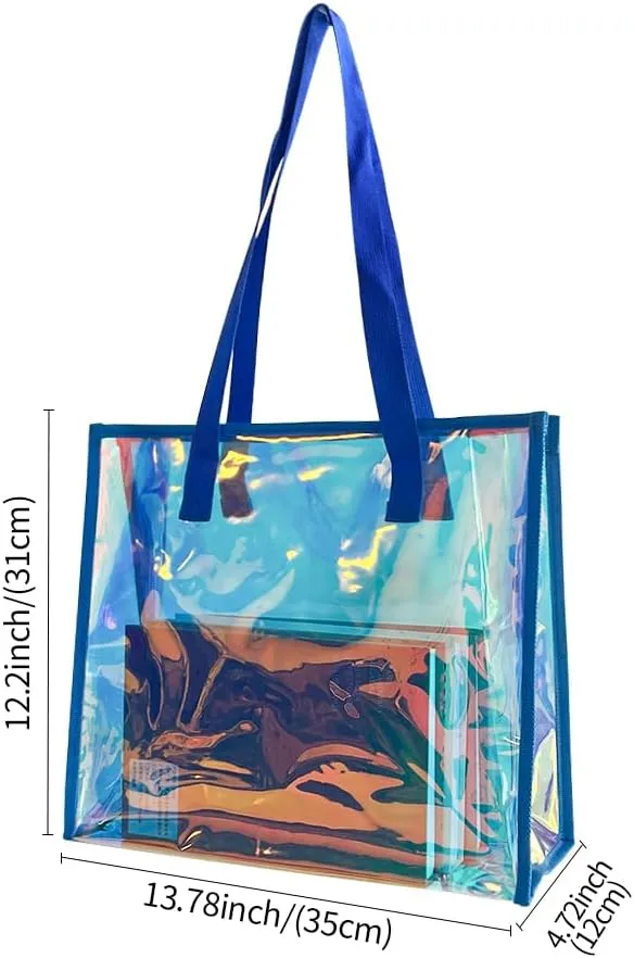 ONEART Iridescent Clear Tote Bag, Fashion Holographic Waterproof Beach Bag, Shoulder Handbag for Shopping, Gym, Travel
