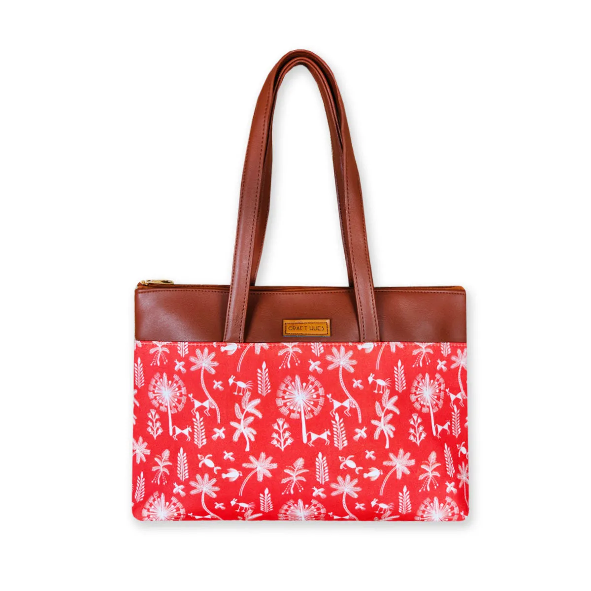 Orange Warli Jungle Tote Bag