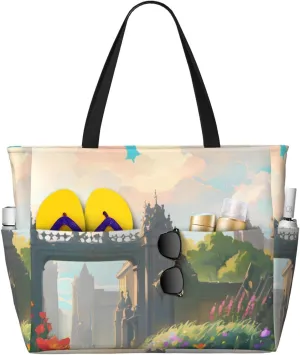 Outside the Castle Gate Print 28L Beach Tote Bag, Water-resistant Travel Tote, Lightweight Gym & Camping Carryall