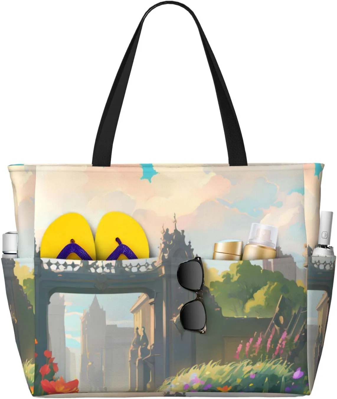 Outside the Castle Gate Print 28L Beach Tote Bag, Water-resistant Travel Tote, Lightweight Gym & Camping Carryall