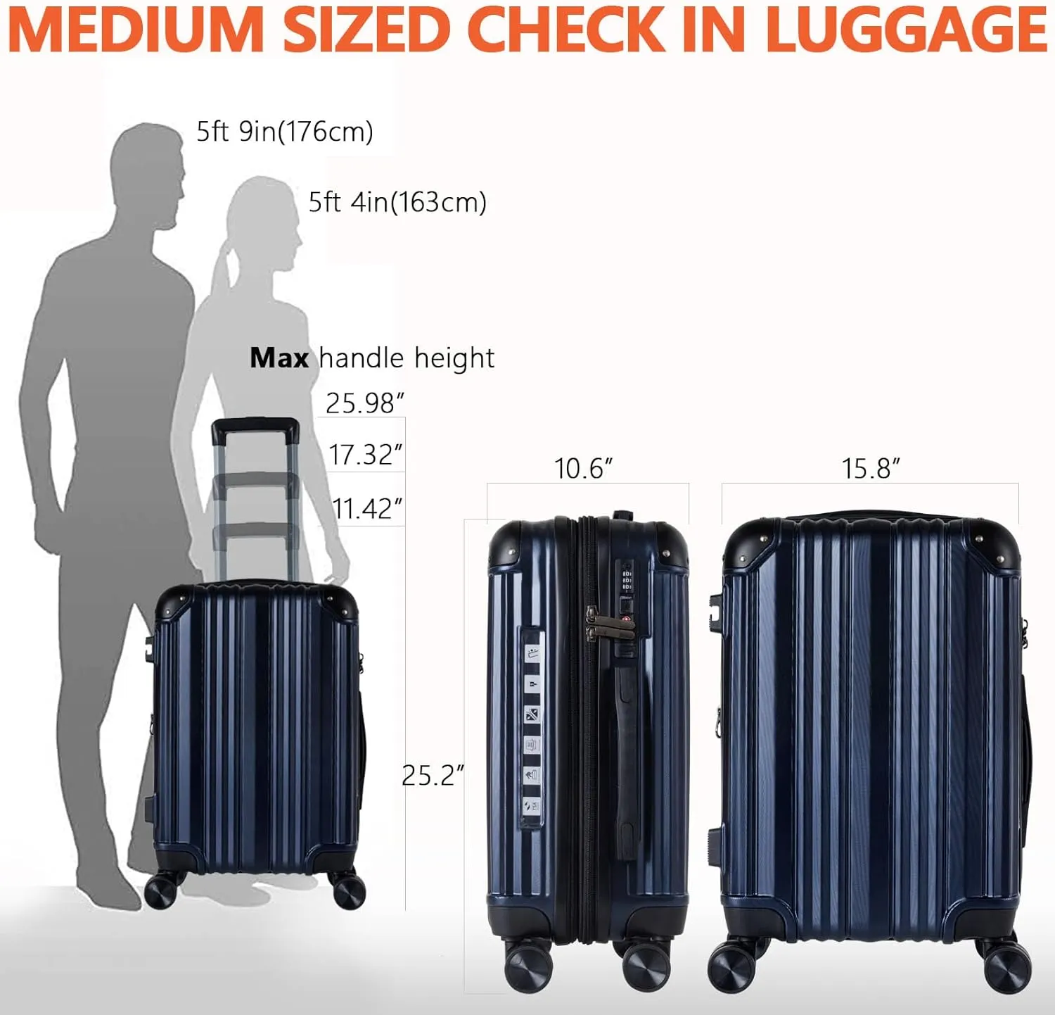 OUZZO Luggage,Carry-on Luggage With Wheels and Corner Protectors,Hardshell Suitcase,Expandable Medium Luggae,Luggage Locks TSA Approved,24-inch Suitcase With USB Port, Blue