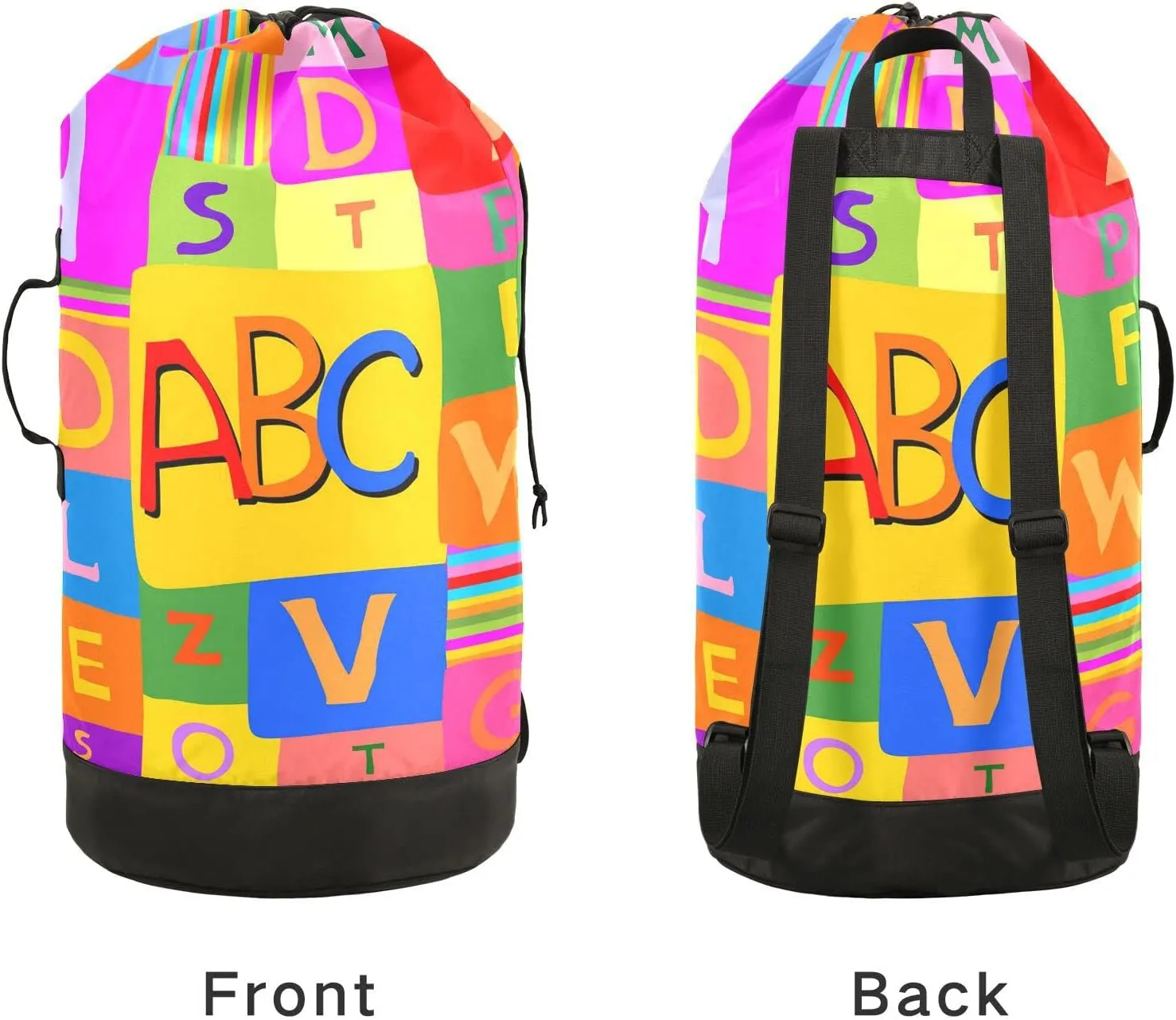 Oyihfvs Colorful Rainbow Letters Backpack Laundry Bag, Laundry Backpack with Shoulder Straps, Waterproof Nylon Clothes Hamper Bag for Men Women Yoga Backpack