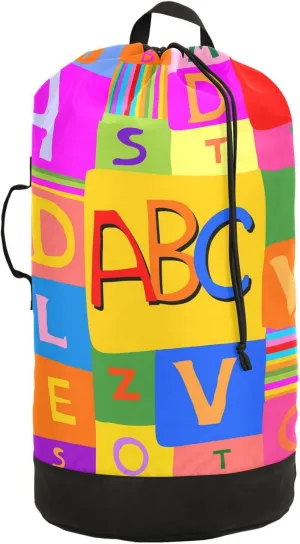 Oyihfvs Colorful Rainbow Letters Backpack Laundry Bag, Laundry Backpack with Shoulder Straps, Waterproof Nylon Clothes Hamper Bag for Men Women Yoga Backpack