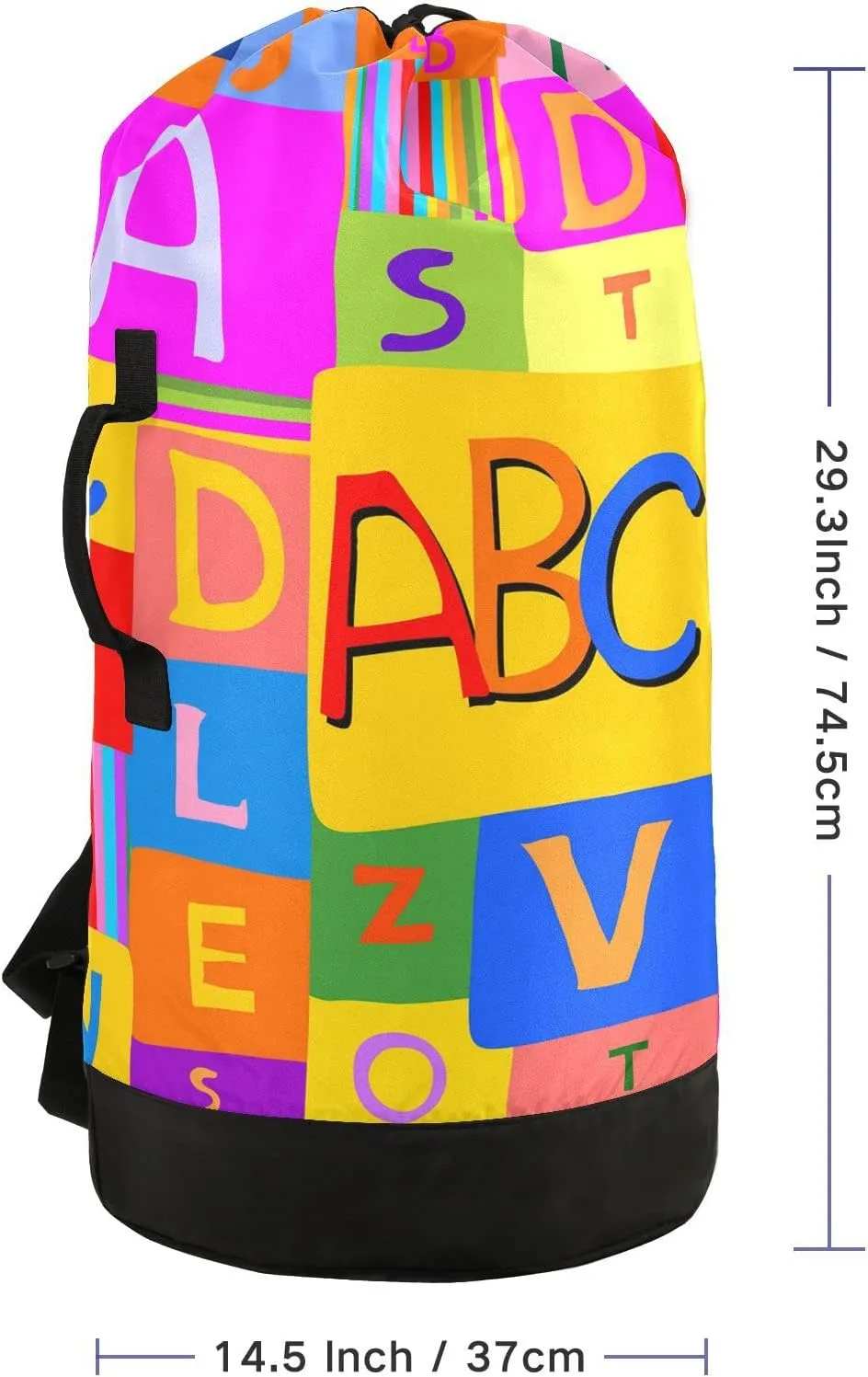 Oyihfvs Colorful Rainbow Letters Backpack Laundry Bag, Laundry Backpack with Shoulder Straps, Waterproof Nylon Clothes Hamper Bag for Men Women Yoga Backpack