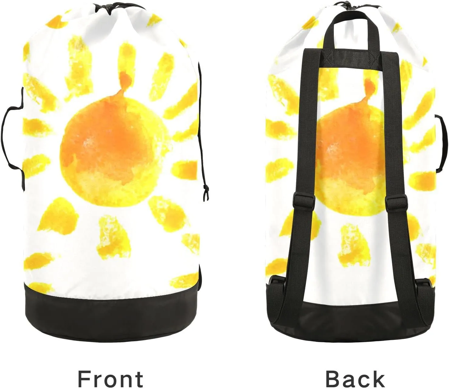 Oyihfvs Hand Drawn Watercolor Sun Backpack Laundry Bag, Laundry Backpack with Shoulder Straps, Waterproof Nylon Clothes Hamper Bag for Men Women Yoga Backpack