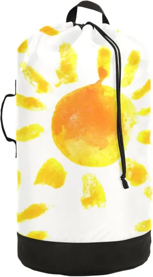 Oyihfvs Hand Drawn Watercolor Sun Backpack Laundry Bag, Laundry Backpack with Shoulder Straps, Waterproof Nylon Clothes Hamper Bag for Men Women Yoga Backpack
