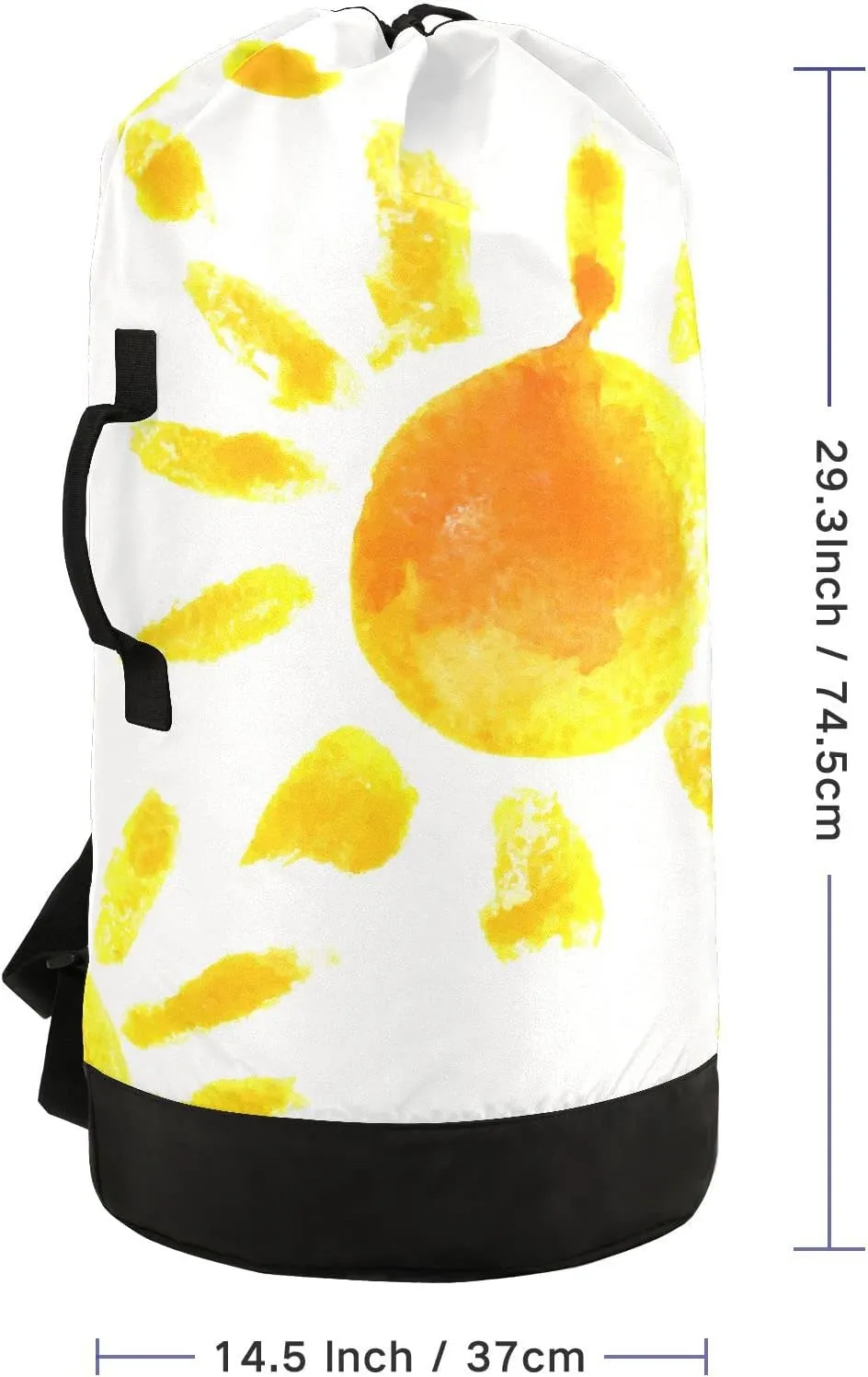 Oyihfvs Hand Drawn Watercolor Sun Backpack Laundry Bag, Laundry Backpack with Shoulder Straps, Waterproof Nylon Clothes Hamper Bag for Men Women Yoga Backpack