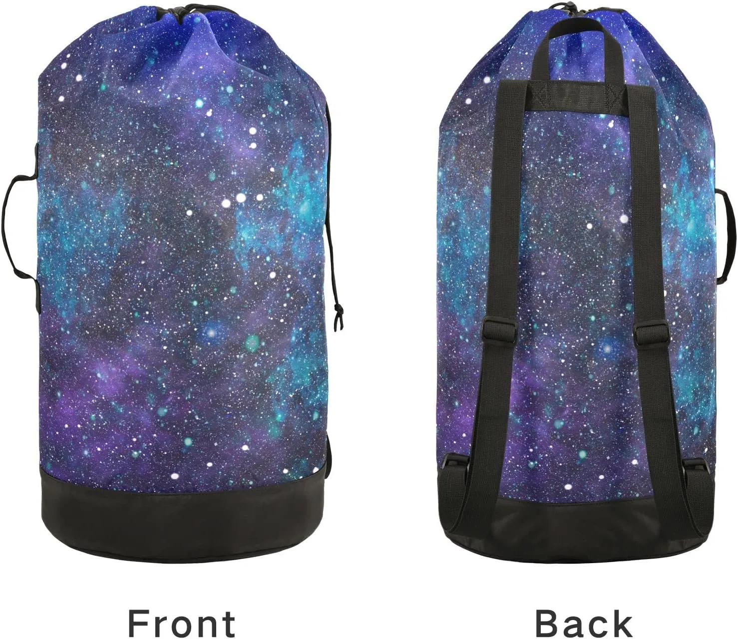 Oyihfvs Purple Blue Galaxy Space with Glitter Stars Outer Space Galaxies Backpack Laundry Bag, Laundry Backpack with Shoulder Straps, Waterproof Nylon Clothes Hamper Bag for Men Women Yoga Backpack