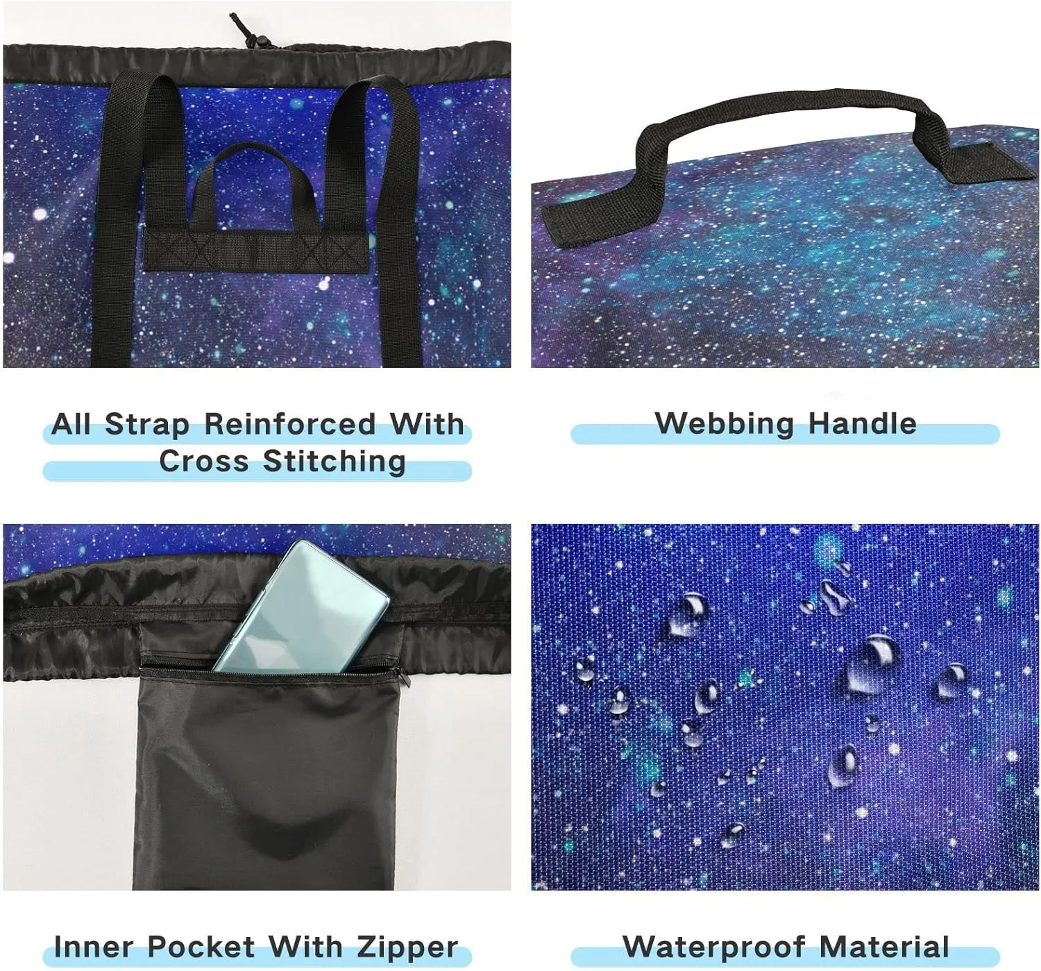 Oyihfvs Purple Blue Galaxy Space with Glitter Stars Outer Space Galaxies Backpack Laundry Bag, Laundry Backpack with Shoulder Straps, Waterproof Nylon Clothes Hamper Bag for Men Women Yoga Backpack