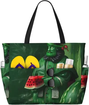 Patrick's Watermelon Festival Print 28L Beach Tote Bag, Water-resistant Travel Tote, Lightweight Gym & Camping Carryall