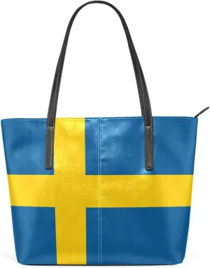 Patriot Top Handle Bag for Women Sweden Flag Vegan Leather Lady Purse Shoulder Bag Travel Satchel Gym Beach Tote with Zipper Weekender Handbag