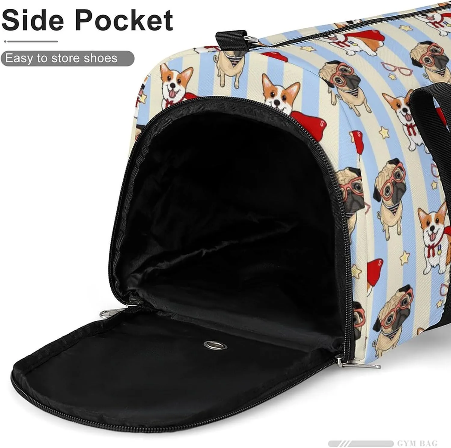 Pattern-dog Sports Tote Gym Bag for Women Men, Overnight Bag with Shoe Compartment Water Resistant