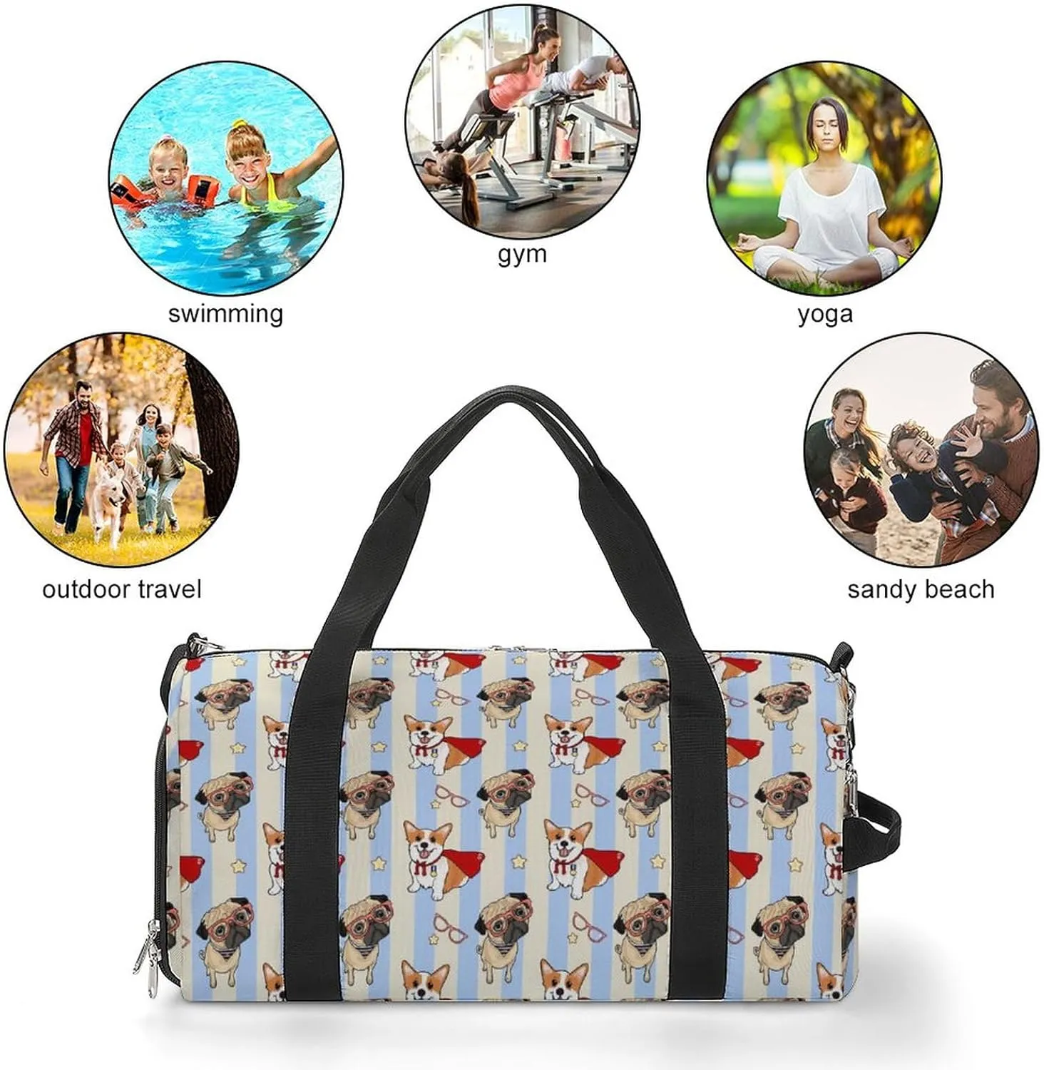 Pattern-dog Sports Tote Gym Bag for Women Men, Overnight Bag with Shoe Compartment Water Resistant