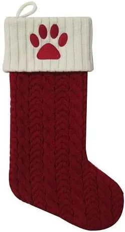 Paw Print Christmas Stocking - Large, Red, Knee-High, One Size, Adult, Unisex, 1 Count