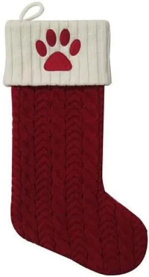 Paw Print Christmas Stocking - Large, Red, Knee-High, One Size, Adult, Unisex, 1 Count