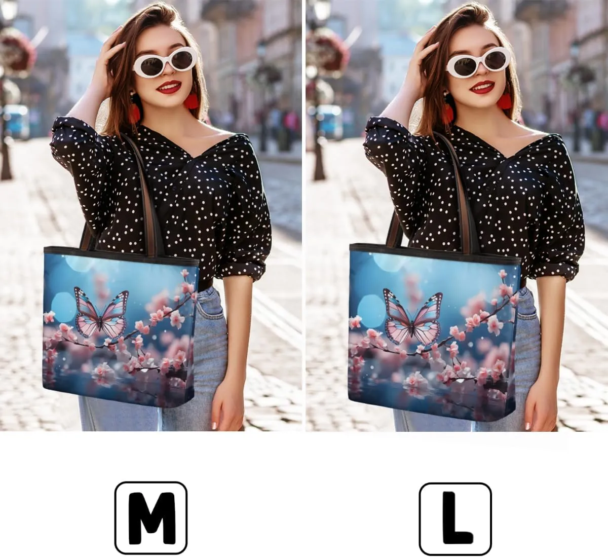 Peach Blossom Butterfly Tote Bag Tote Purse for Women with Zipper Womens Handbags for Work Travel