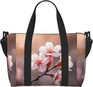 Peach blossom1 Print Tote Crossbody Travel Bag with Zip Casual Handbag for Weekend Trips and Gym Shopping, Black, One Size, Travel Tote