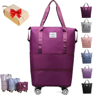 Pepepo Travel Bag with Wheels, 2025 New Large Capacity Travel Bag - Universal Wheel Removable (Dark purple)