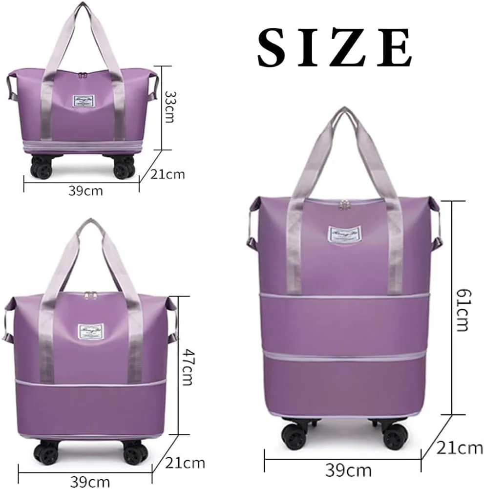 Pepepo Travel Bag with Wheels, 2025 New Large Capacity Travel Bag - Universal Wheel Removable (Dark purple)