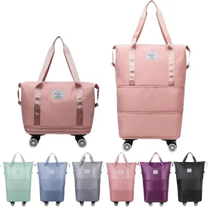 Pepepo Travel Bag with Wheels,2025 new large capacity travel bag - universal wheel removable,travel wheels,Expandable Foldable Duffle,Dry and Wet Separation (Pink)