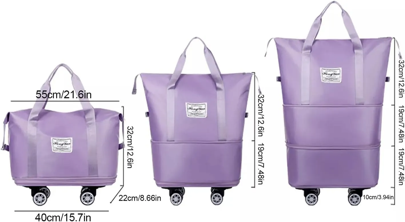 Pepepo Travel Bag with Wheels,2025 new large capacity travel bag - universal wheel removable,travel wheels,Expandable Foldable Duffle,Dry and Wet Separation (Pink)