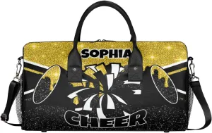 Personalized Cheer Bags for Cheerleaders Custom Sport Duffel Bag Gym Bag Travel Duffle Bag Overnight Weekender Bag with Name Gold Glitter Drops