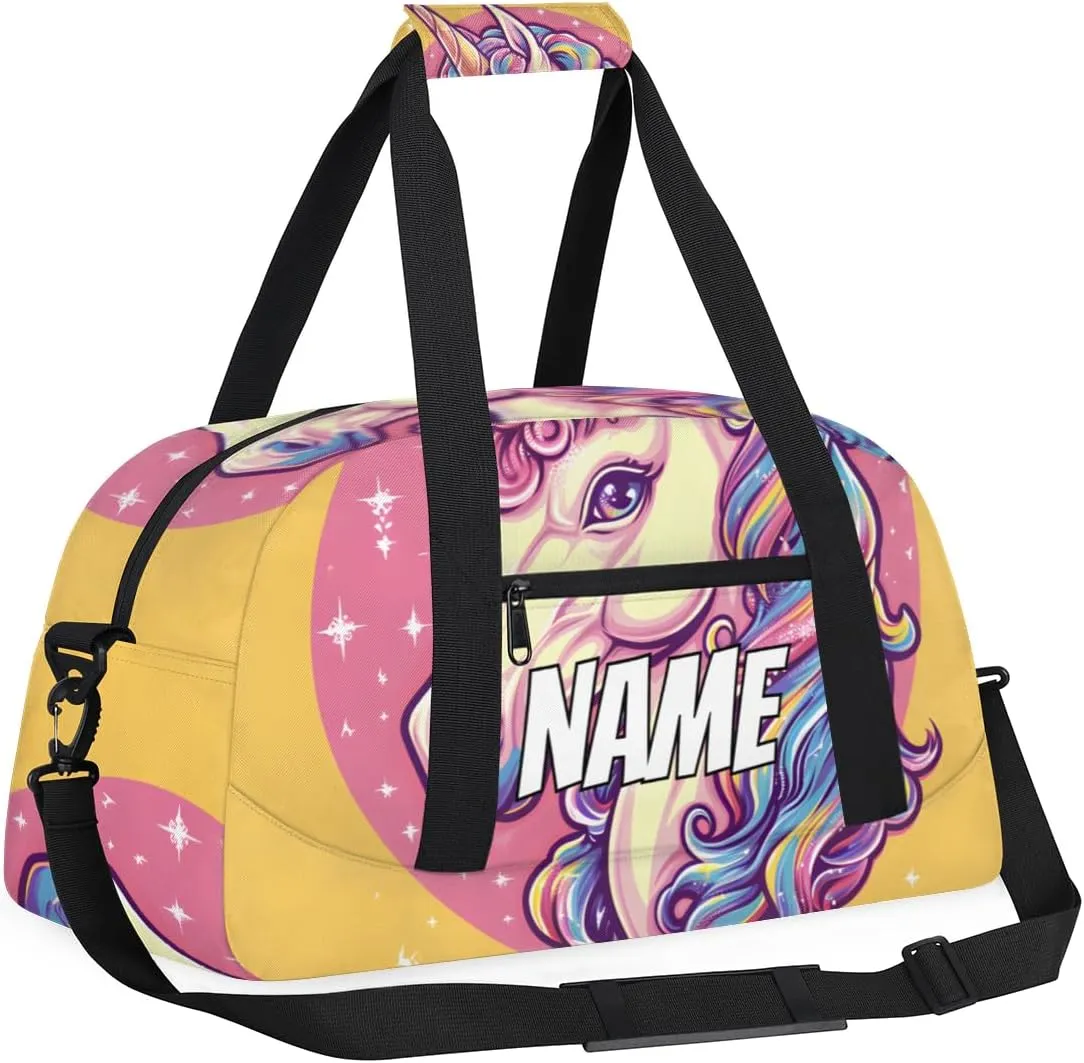 Personalized Custom Gym Bag for Women Men Carry on Cartoon Unicorn Travel Duffel Tote Fantasy Animal Overnight Workout Weekender Bag