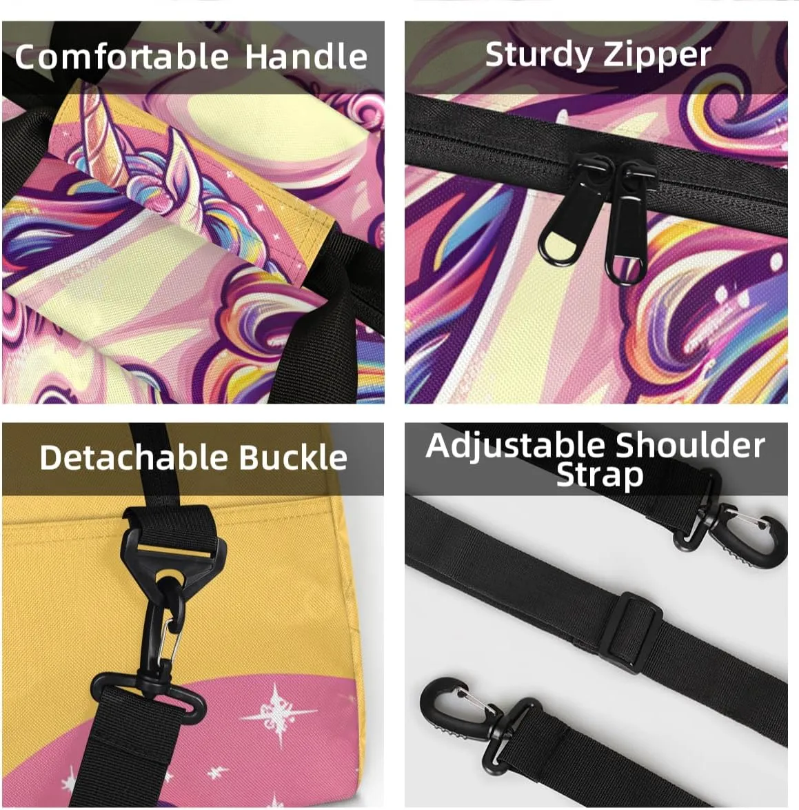 Personalized Custom Gym Bag for Women Men Carry on Cartoon Unicorn Travel Duffel Tote Fantasy Animal Overnight Workout Weekender Bag