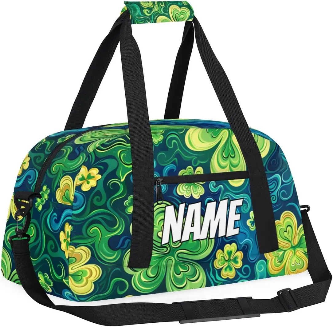 Personalized Custom Gym Bag for Women Men Carry on Clover Leaf Travel Duffel Tote St. Patrick's Day Overnight Workout Weekender Bag