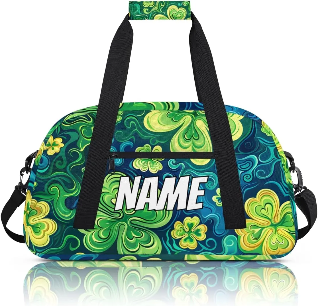 Personalized Custom Gym Bag for Women Men Carry on Clover Leaf Travel Duffel Tote St. Patrick's Day Overnight Workout Weekender Bag