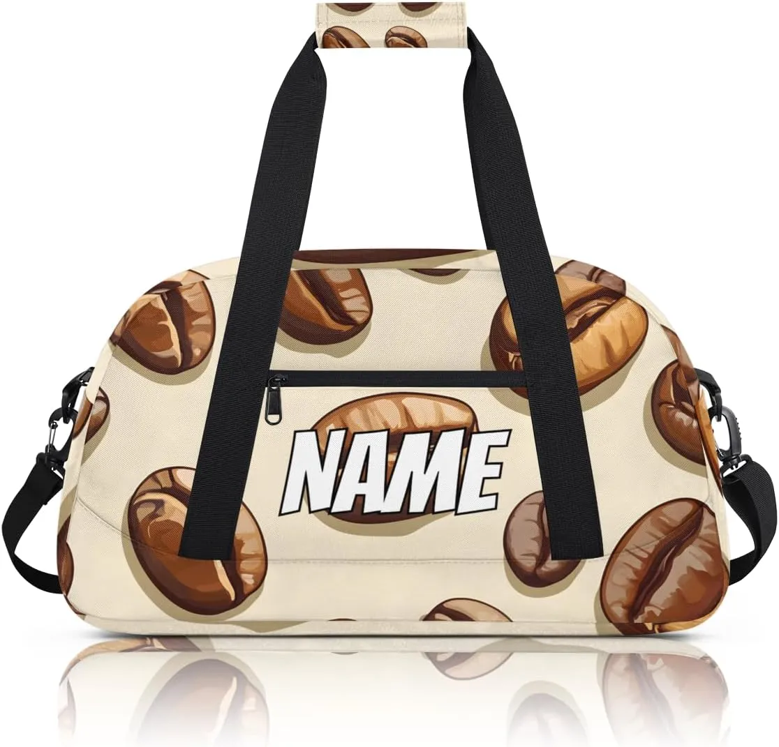 Personalized Custom Gym Bag for Women Men Carry on Coffee Beans Travel Duffel Tote Coffee Theme Overnight Workout Weekender Bag