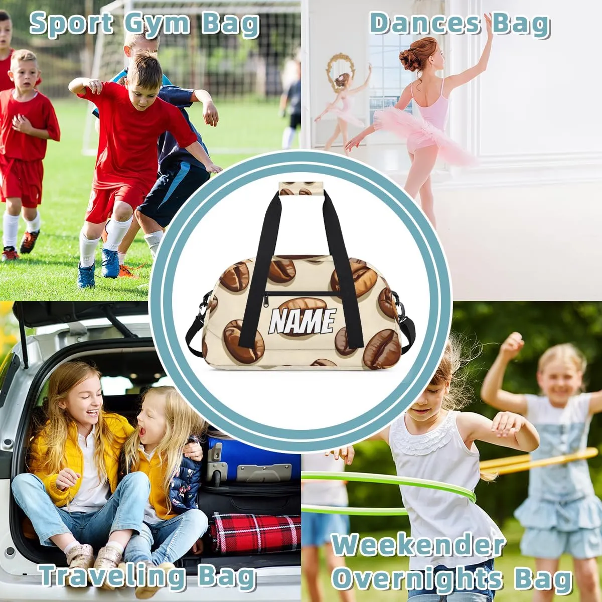 Personalized Custom Gym Bag for Women Men Carry on Coffee Beans Travel Duffel Tote Coffee Theme Overnight Workout Weekender Bag
