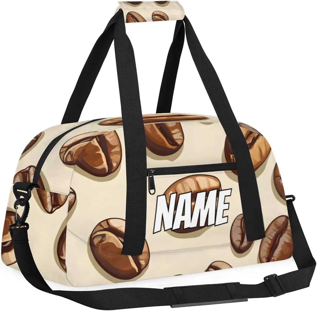 Personalized Custom Gym Bag for Women Men Carry on Coffee Beans Travel Duffel Tote Coffee Theme Overnight Workout Weekender Bag