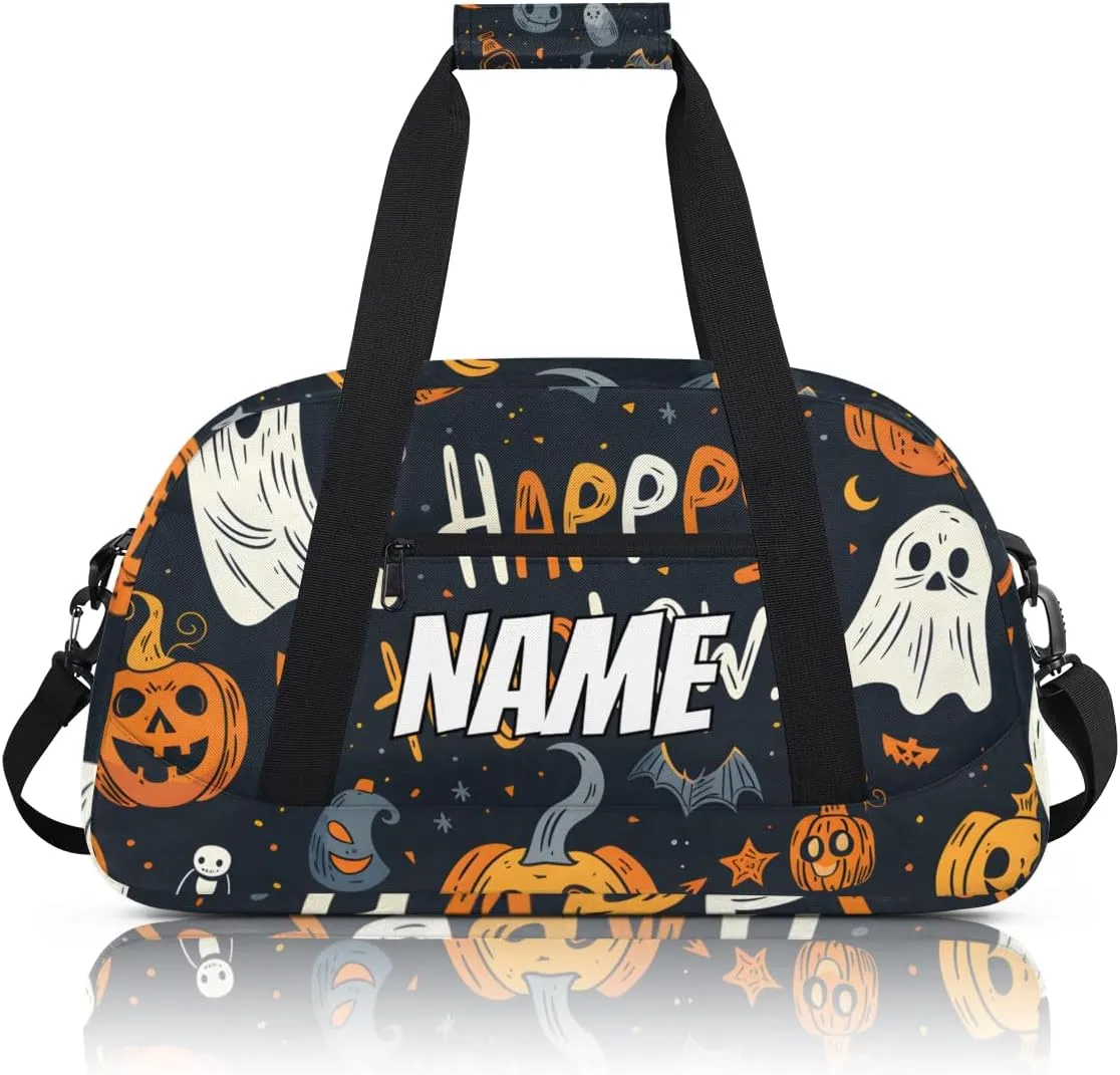 Personalized Custom Gym Bag for Women Men Carry on Halloween Theme Travel Duffel Tote Pumpkin Ghost Overnight Workout Weekender Bag