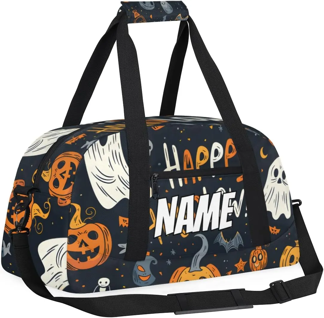 Personalized Custom Gym Bag for Women Men Carry on Halloween Theme Travel Duffel Tote Pumpkin Ghost Overnight Workout Weekender Bag