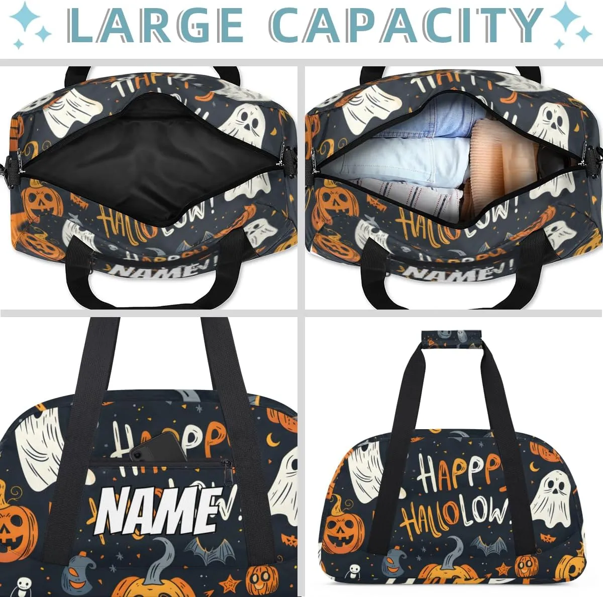 Personalized Custom Gym Bag for Women Men Carry on Halloween Theme Travel Duffel Tote Pumpkin Ghost Overnight Workout Weekender Bag
