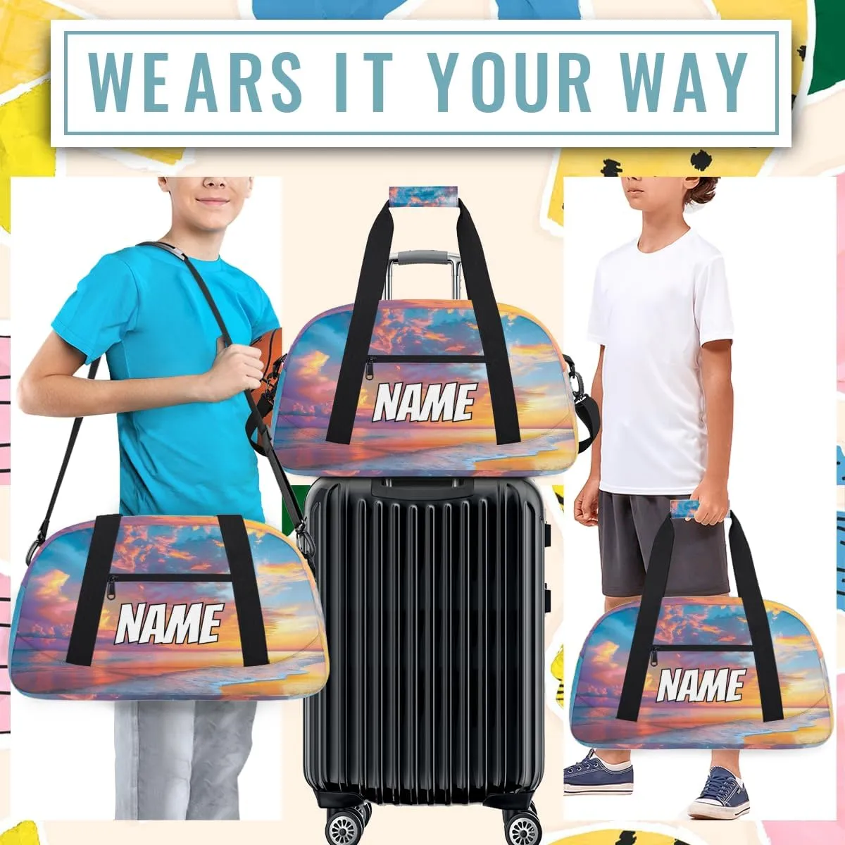 Personalized Custom Gym Bag for Women Men Carry on Hawaiian Ses Travel Duffel Tote Color Sunset Overnight Workout Weekender Bag