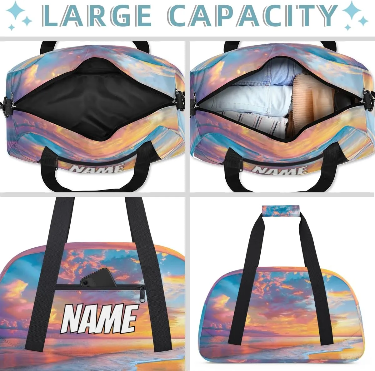 Personalized Custom Gym Bag for Women Men Carry on Hawaiian Ses Travel Duffel Tote Color Sunset Overnight Workout Weekender Bag