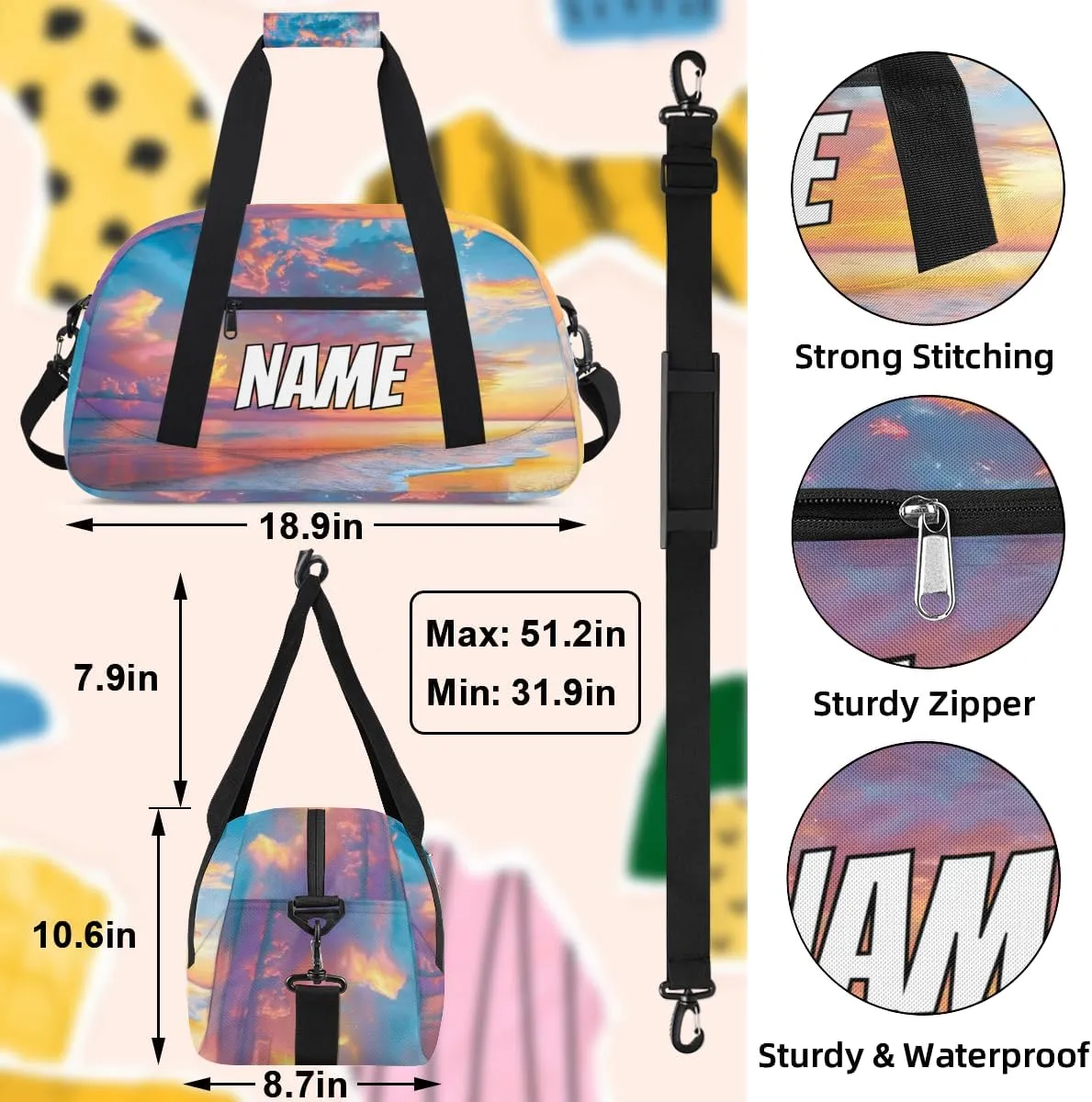 Personalized Custom Gym Bag for Women Men Carry on Hawaiian Ses Travel Duffel Tote Color Sunset Overnight Workout Weekender Bag